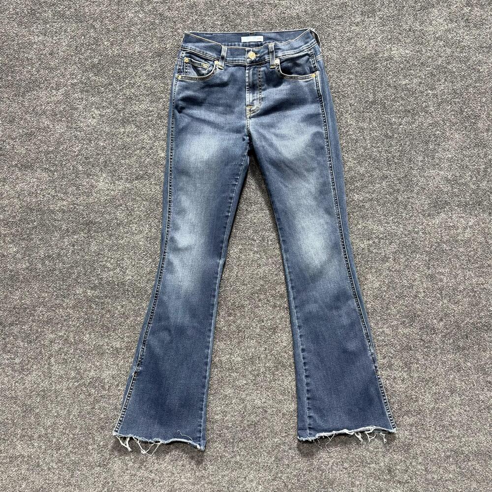 7 For All Mankind Jeans Womens 27 Blue Medium Wash Bootcut Tailorless Raw Hem